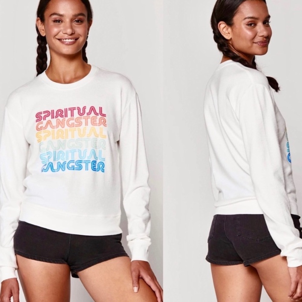 Spiritual Gangster Logo Savasana Sweater Rainbow Logo NWT